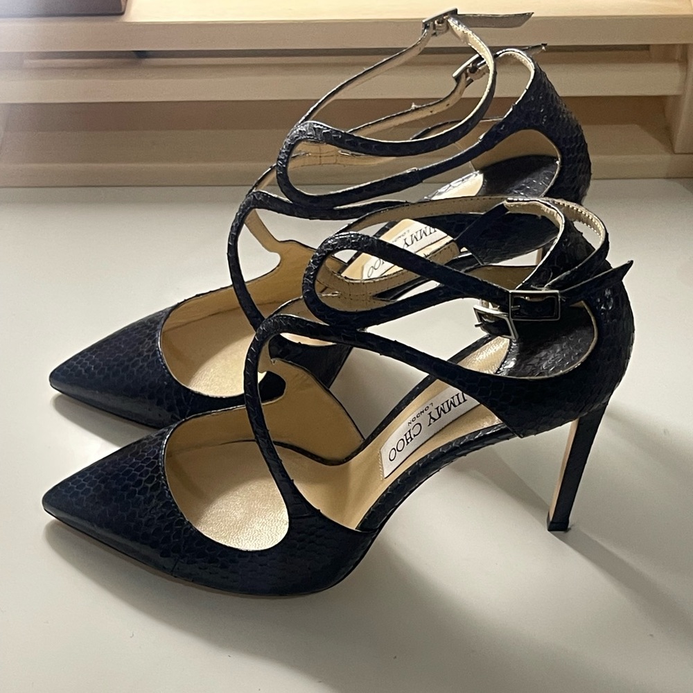 Jimmy Choo Lancer 100-  Navy Blue Snake